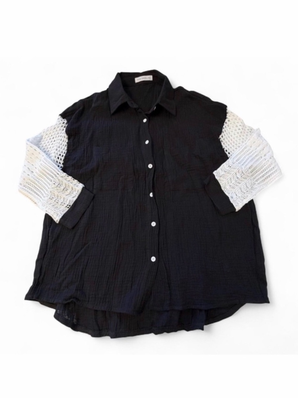 3/$20 Miss Sparkling Crochet Gauze Blouse Women’s Medium Boho Summer Festival